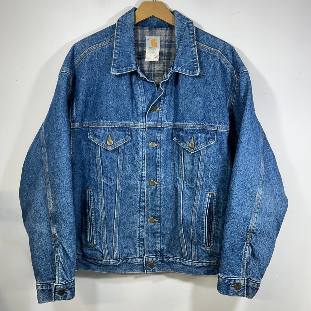 Vintage Carhartt Jacket Mens L Blue Denim Blanket Lined Jean Trucker USA Made - Picture 6 of 10